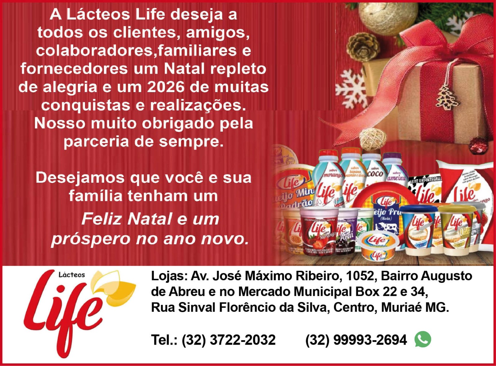 Um Feliz Natal e um Próspero Ano Novo são os votos do Lácteos Life