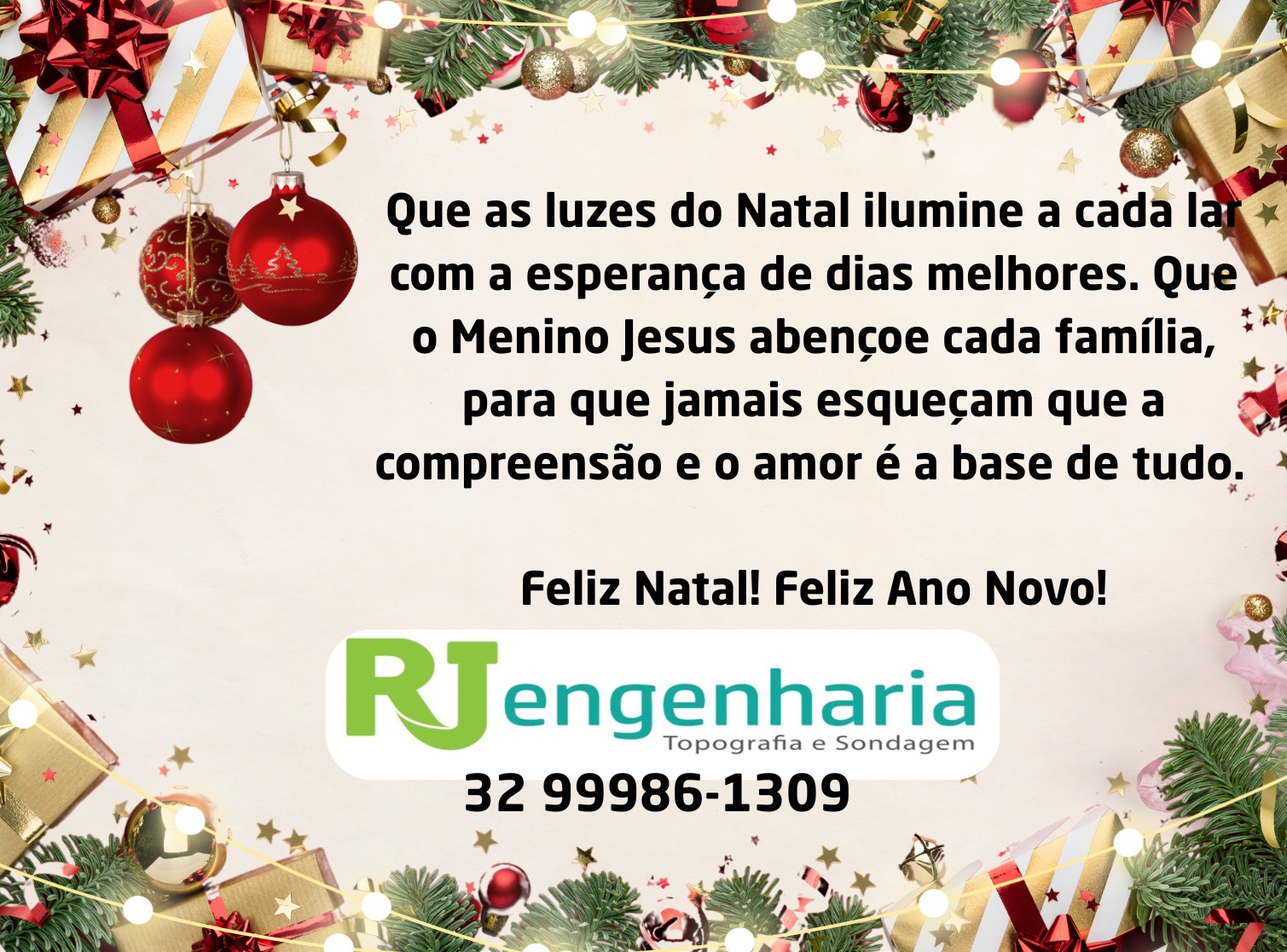 Um Feliz Natal e um Próspero Ano Novo são os votos do RJ Engenharia